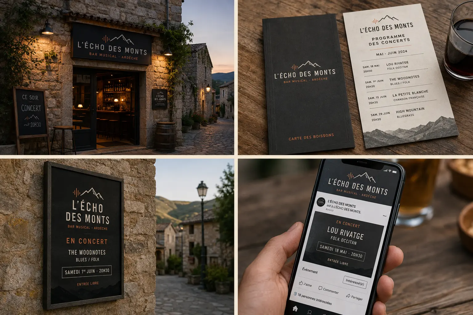 Charte graphique d’un bar musical en Ardèche