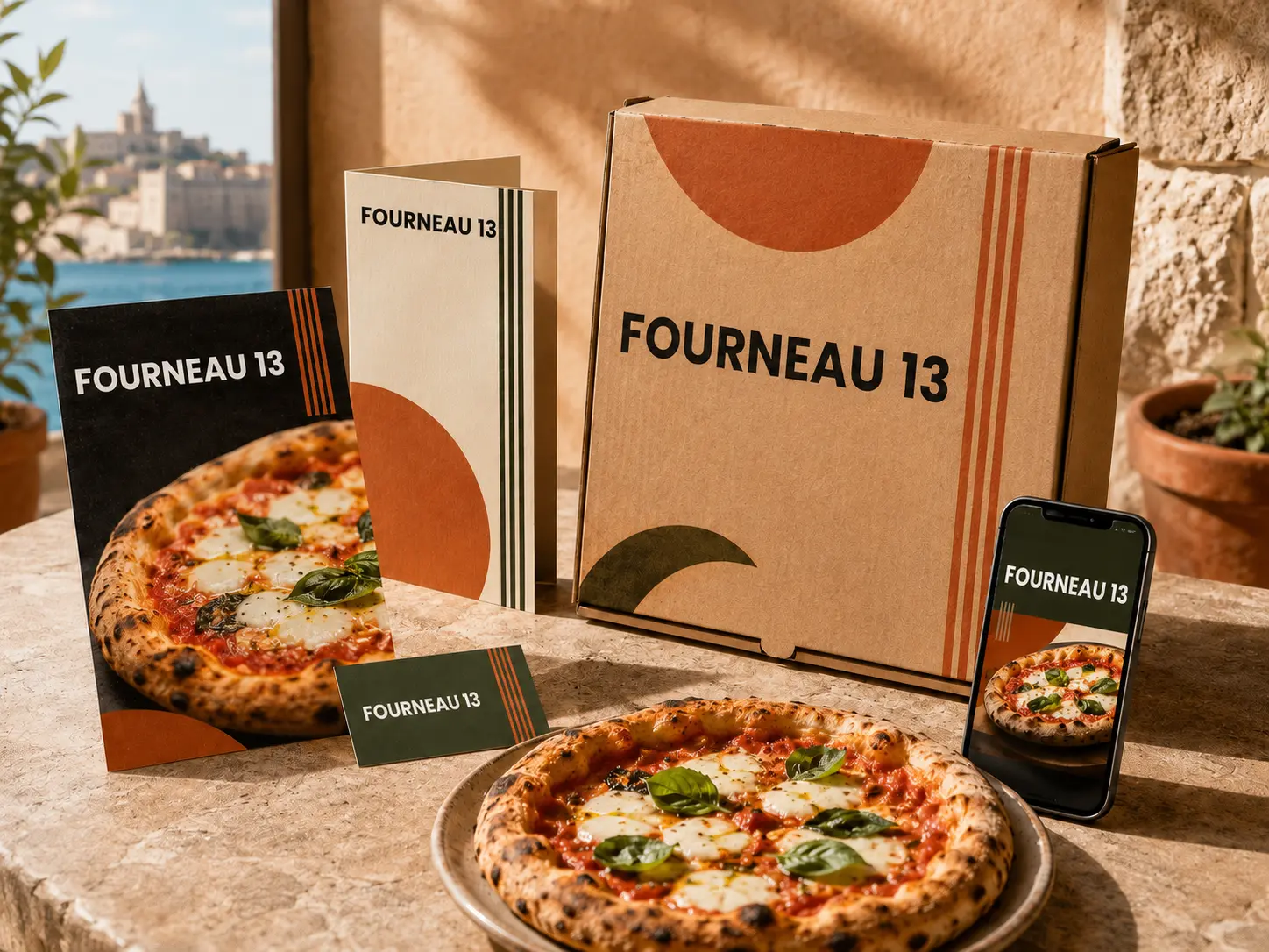Flyer, menu et contenus sociaux pour la pizzeria Fourneau 13