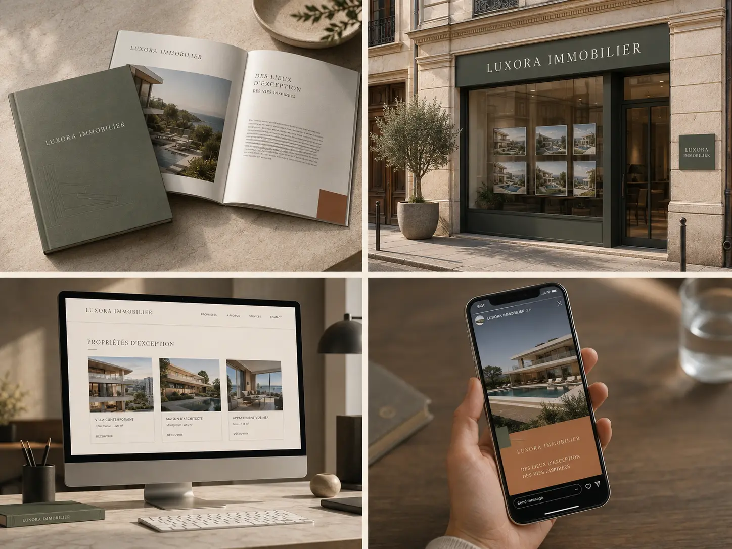 Quatre applications graphiques du projet Luxora Immobilier