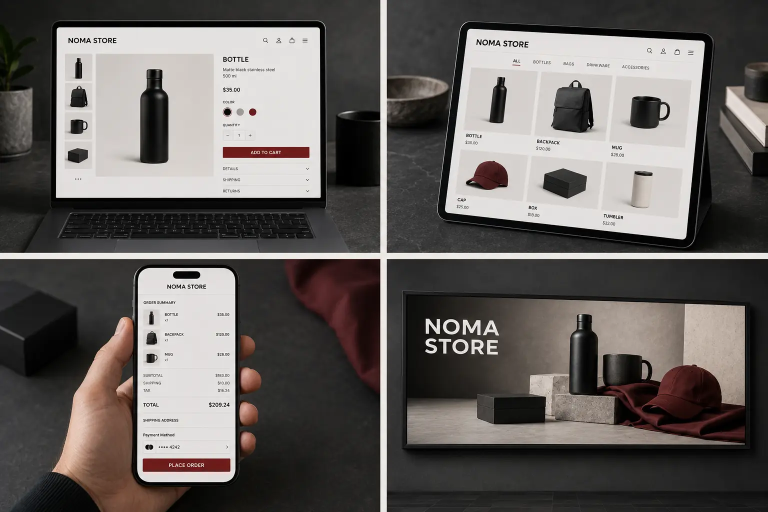 Quatre applications graphiques du projet Noma Store