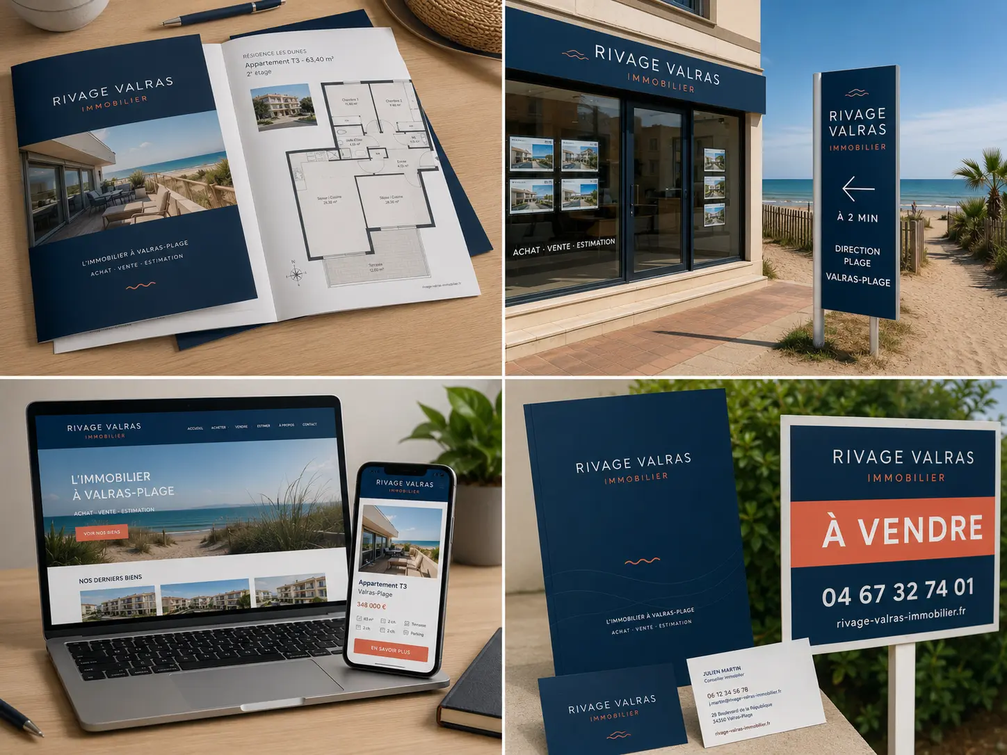 Quatre applications graphiques du projet Rivage Valras Immobilier